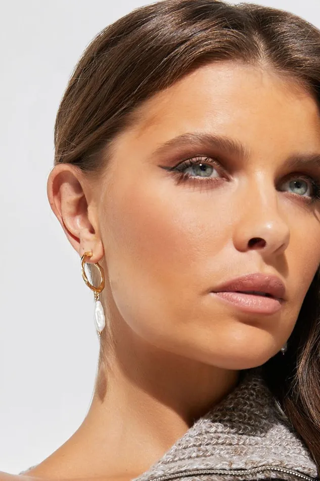 Sally Earrings 8211 Rustic Hoop Pearl Drop Earrings In Gold Women Showpo Earrings
