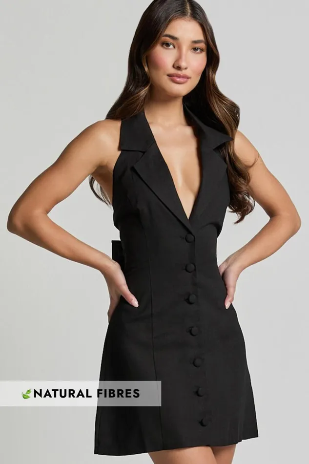 Sammie Mini Dress 8211 Backless Halter Neck Linen Look Dress In Black Women Showpo Conscious Sammie Mini Dress 8211 Backless Halter Neck Linen Look Dress In Black Women Showpo Conscious