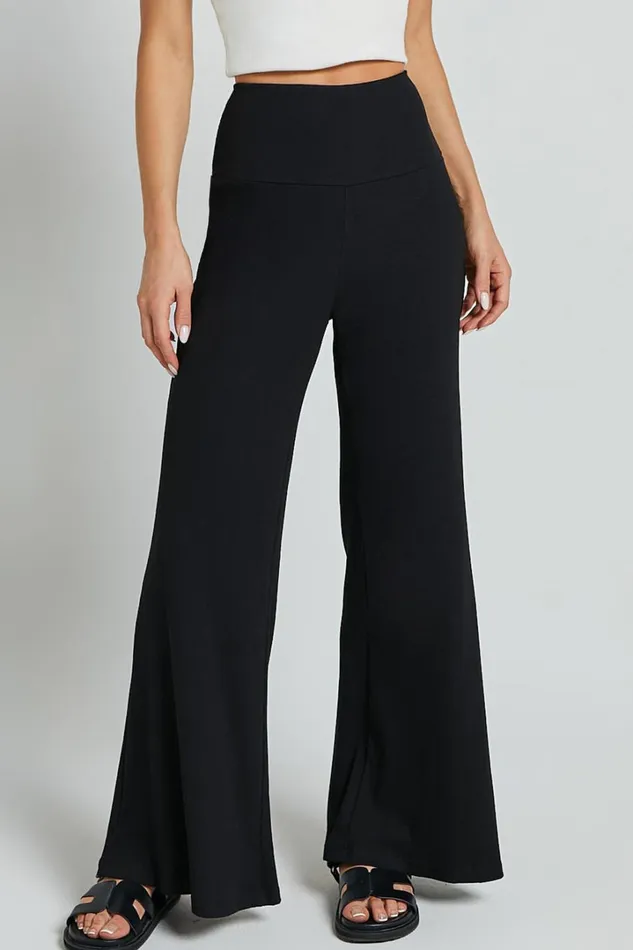 Sammie Pants 8211 Jersey High Waisted Wide Leg Pants In Black Women Showpo Curve Clothes