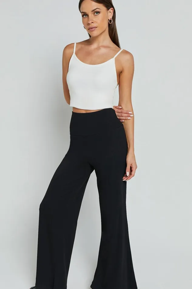 Sammie Pants 8211 Jersey High Waisted Wide Leg Pants In Black Women Showpo Curve Clothes