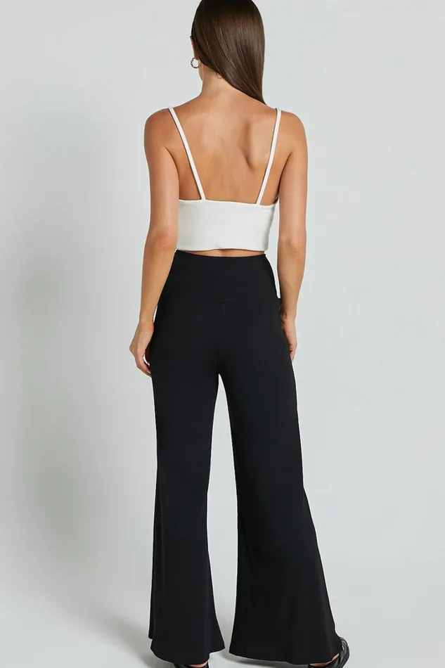 Sammie Pants 8211 Jersey High Waisted Wide Leg Pants In Black Women Showpo Curve Clothes