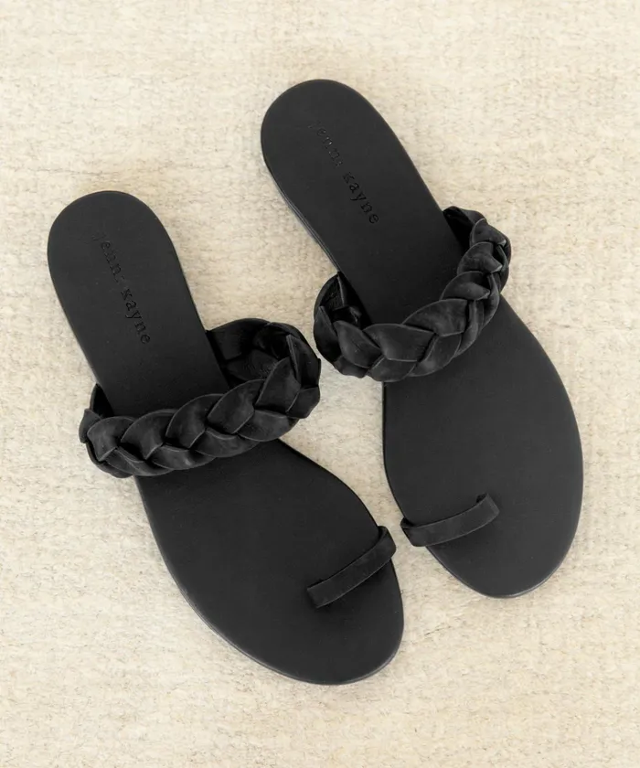 Sandals and Slides Women Jenni Kayne Leather Braided Strap Sandal Black
