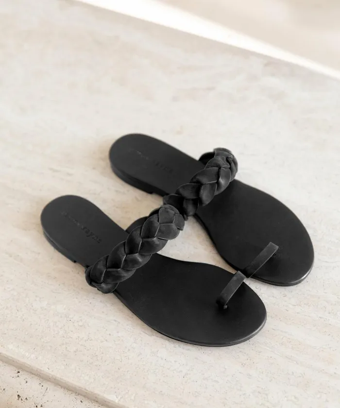 Sandals and Slides Women Jenni Kayne Leather Braided Strap Sandal Black