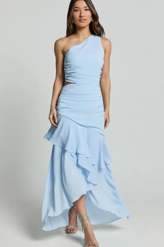 Sasha Midi Dress 8211 One Shoulder Side Cut Out Asymmetrical Dress In Ice Blue Women Showpo Dresses Sasha Midi Dress 8211 One Shoulder Side Cut Out Asymmetrical Dress In Ice Blue Women Showpo Dresses