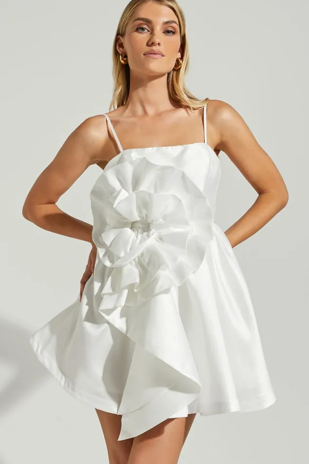 Seana Mini Dress 8211 Sculptural Flower Dress In White Women Showpo Dresses