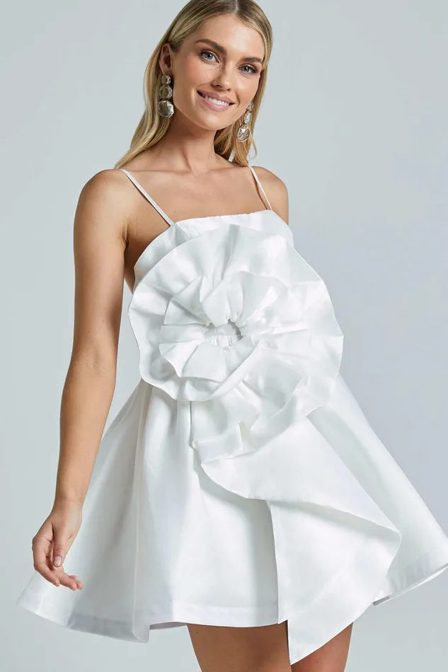 Seana Mini Dress 8211 Sculptural Flower Dress In White Women Showpo Dresses