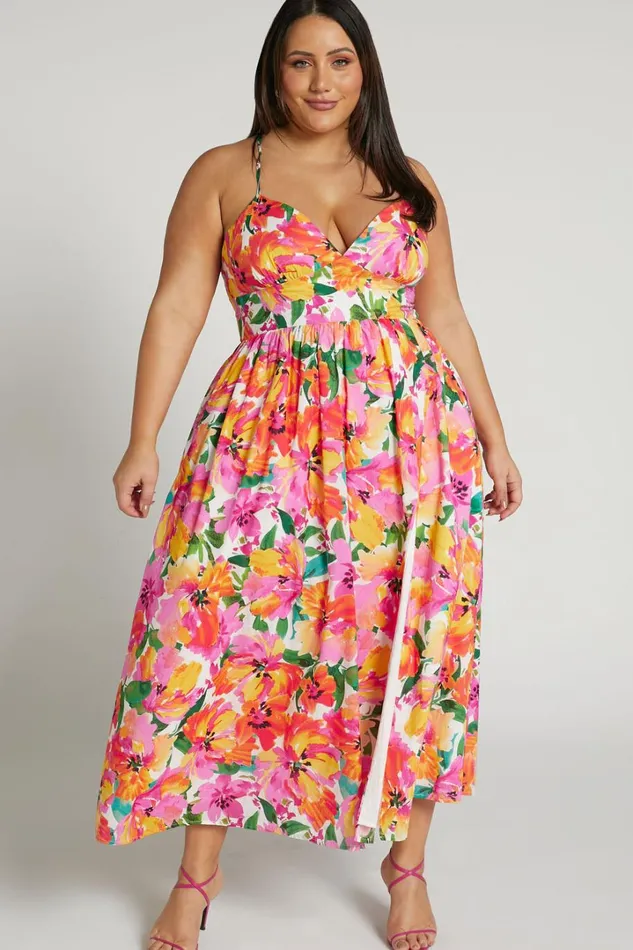 Shairah Midi Dress 8211 Cross Back Gathered Sweetheart Dress In Bloom Women Showpo Curve Clothes