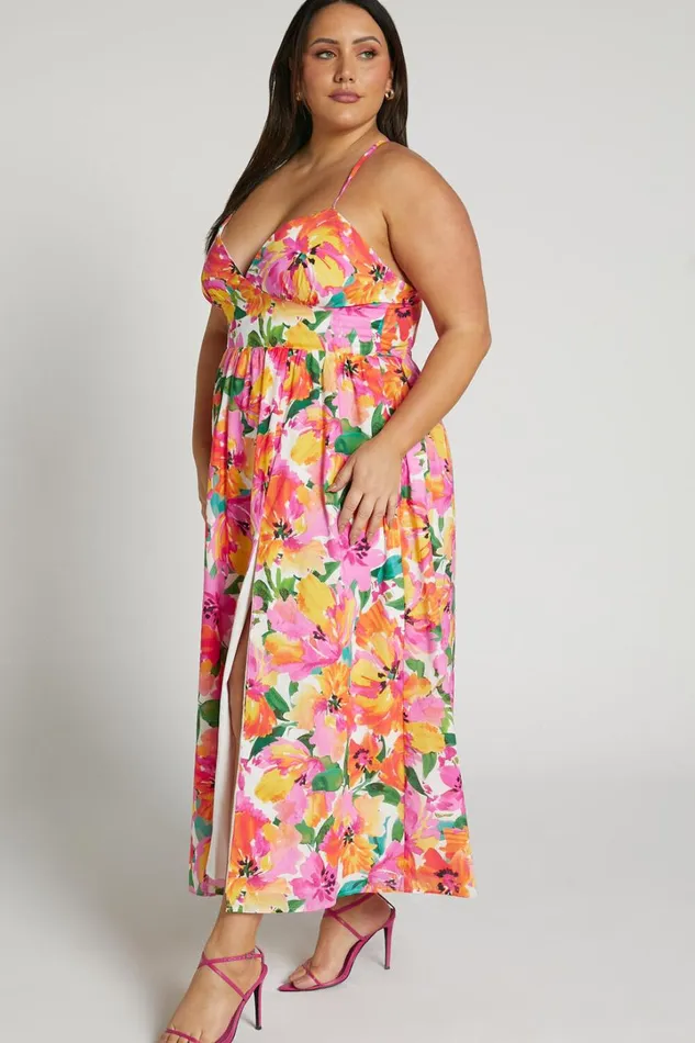 Shairah Midi Dress 8211 Cross Back Gathered Sweetheart Dress In Bloom Women Showpo Curve Clothes