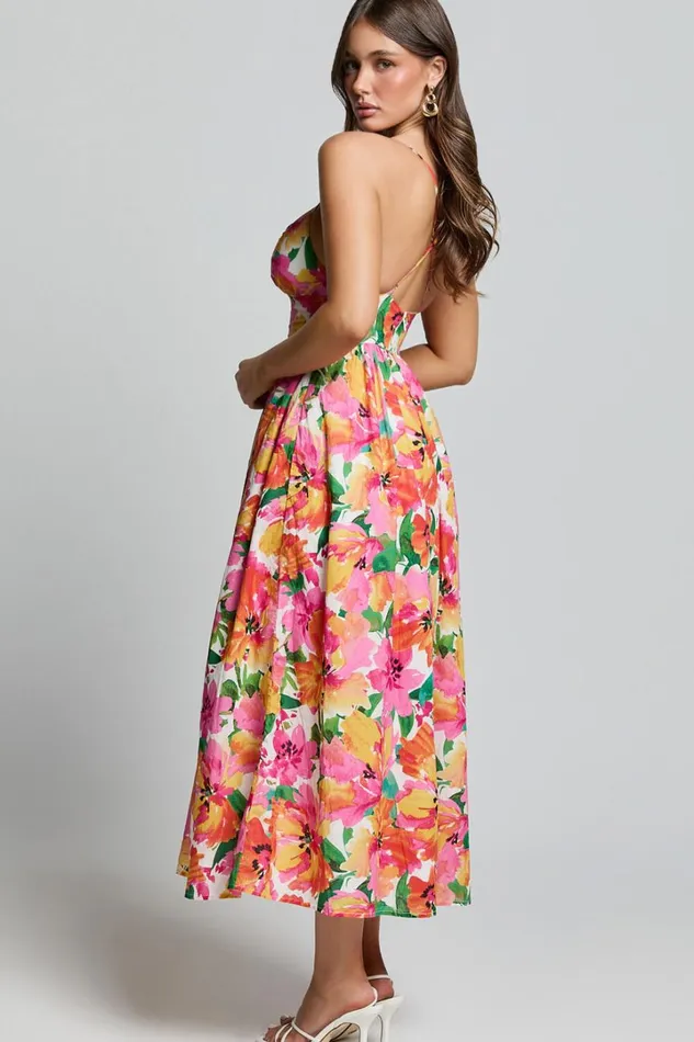 Shairah Midi Dress 8211 Cross Back Gathered Sweetheart Dress In Bloom Women Showpo Curve Clothes
