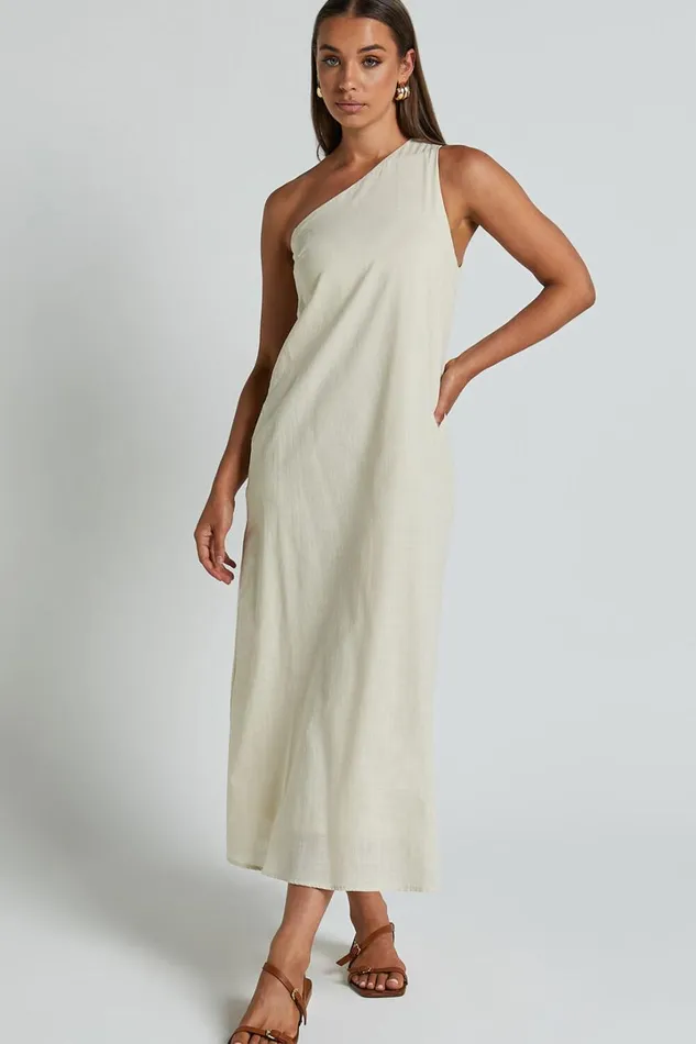 Shammae Midi Dress 8211 One Shoulder Linen Sleeveless Dress In Beige Women Showpo Dresses Shammae Midi Dress 8211 One Shoulder Linen Sleeveless Dress In Beige Women Showpo Dresses