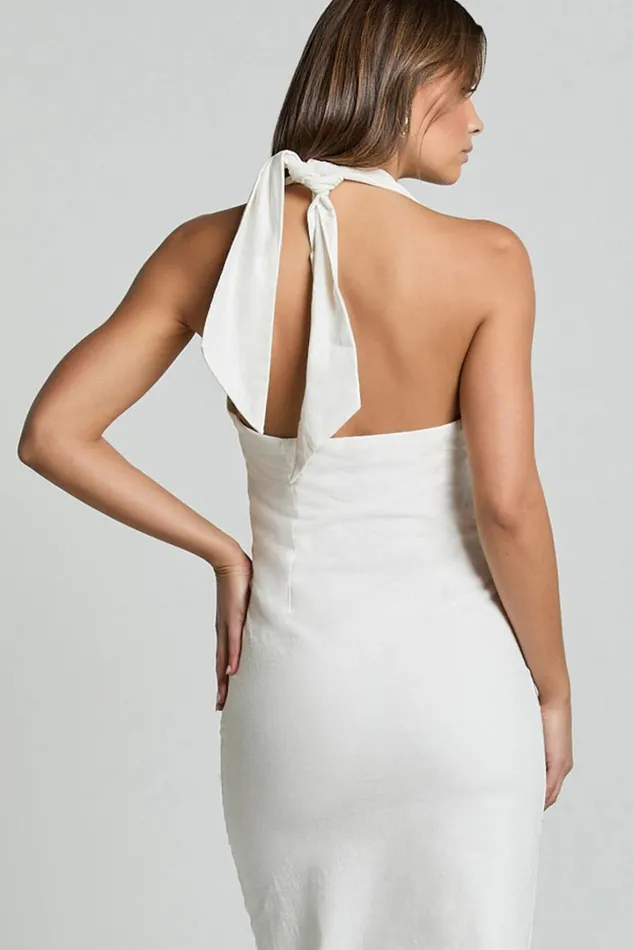 Shane Midi Dress 8211 Button Through Halter Slip Dress In White Women Showpo Conscious