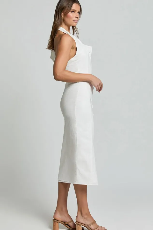 Shane Midi Dress 8211 Button Through Halter Slip Dress In White Women Showpo Conscious