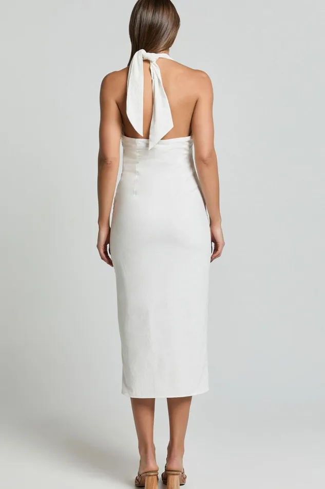 Shane Midi Dress 8211 Button Through Halter Slip Dress In White Women Showpo Conscious