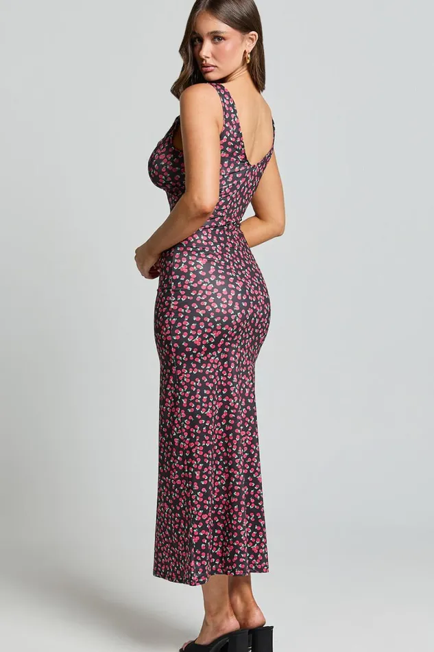 Sheila Midi Dress 8211 Wide Strap V Neck Sleeveless Slip Dress In Rose Print Women Showpo Dresses