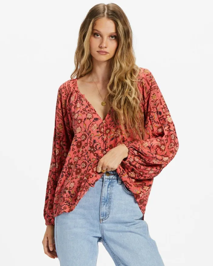 Shes A Dreamer Woven Shirt Hibiscus Women Billabong Tops