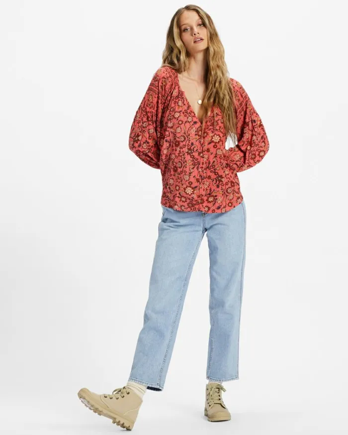 Shes A Dreamer Woven Shirt Hibiscus Women Billabong Tops