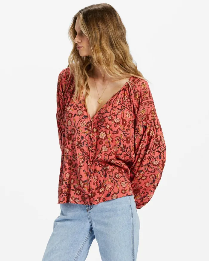 Shes A Dreamer Woven Shirt Hibiscus Women Billabong Tops