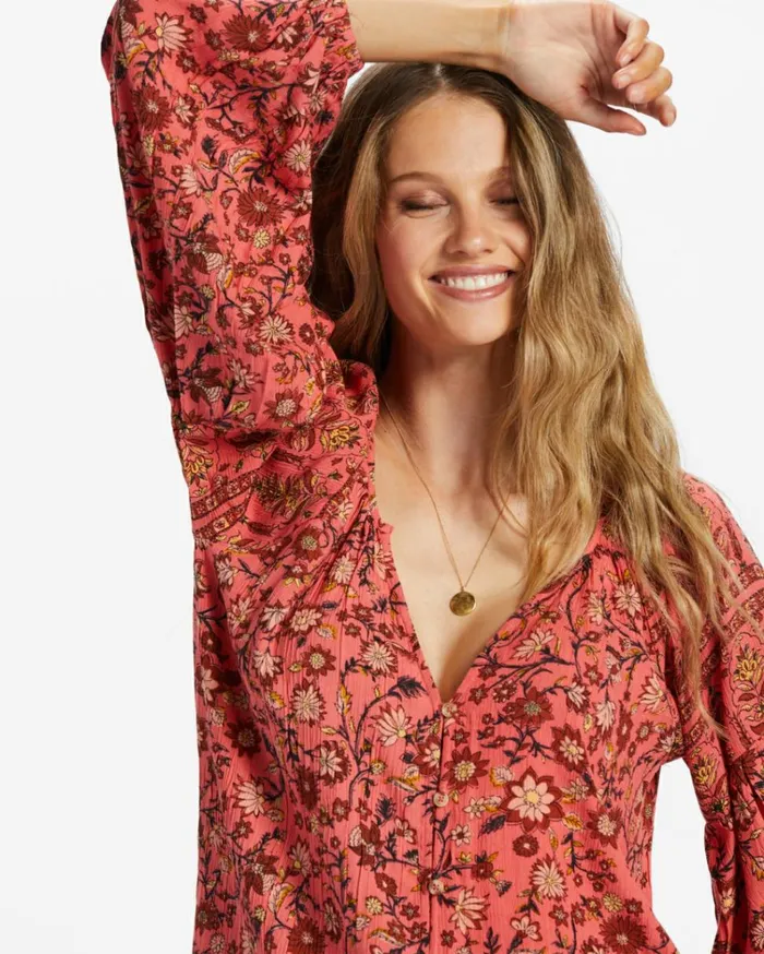 Shes A Dreamer Woven Shirt Hibiscus Women Billabong Tops