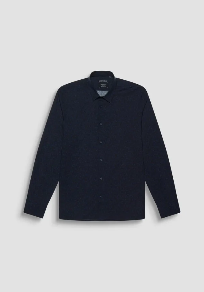Shirts Men Antony Morato Barcelona Regular Fit Straight Cut Printed Viscose Blend Fabric Shirt Blue Ink