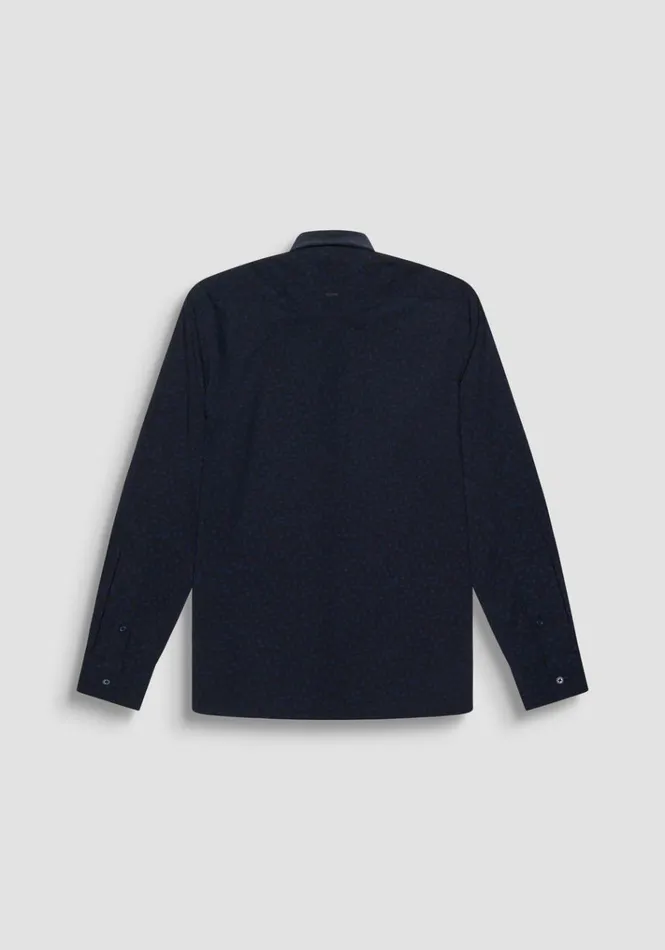 Shirts Men Antony Morato Barcelona Regular Fit Straight Cut Printed Viscose Blend Fabric Shirt Blue Ink
