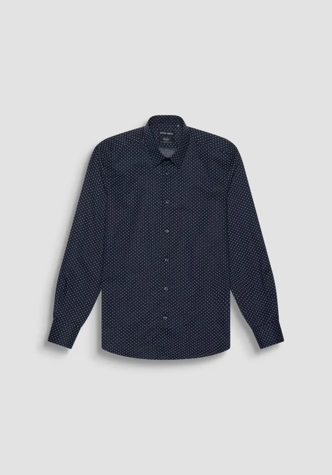 Shirts Men Antony Morato Napoli Slim Fit Printed Cotton Shirt Blue Ink