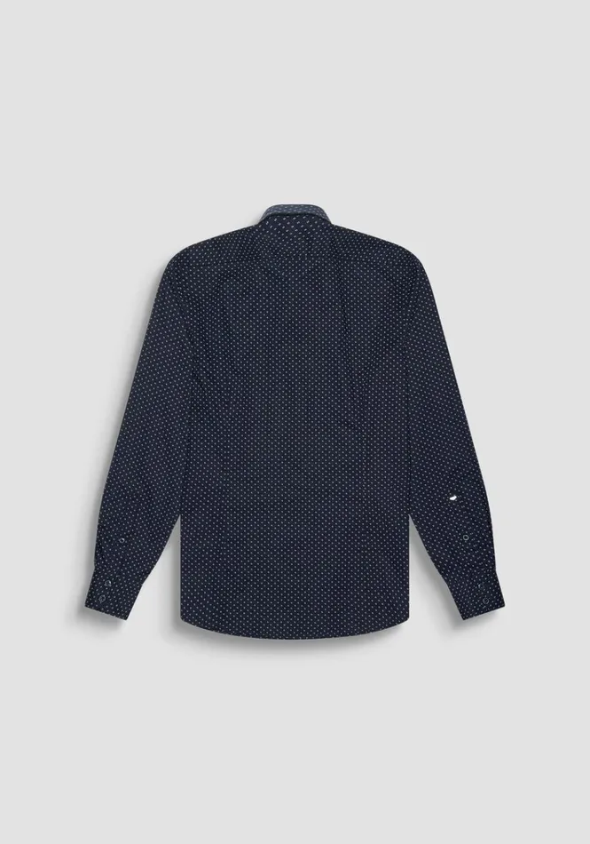 Shirts Men Antony Morato Napoli Slim Fit Printed Cotton Shirt Blue Ink