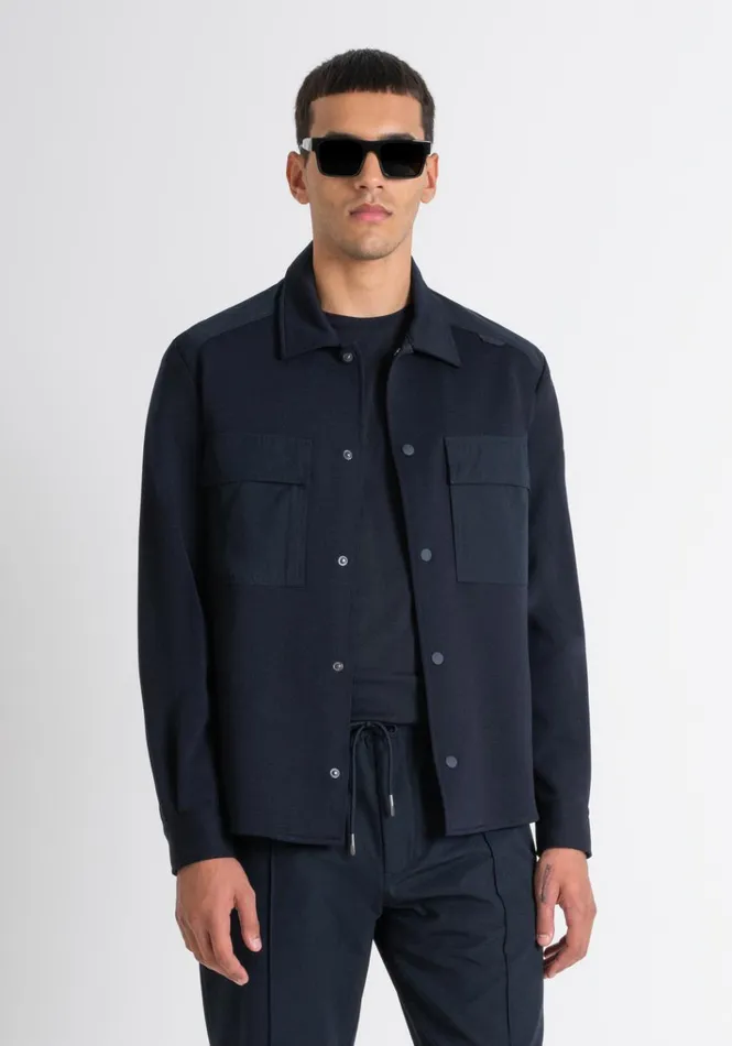 Shirts Men Antony Morato Regular Fit Shirt In Cotton With Rubberized Logo Blue Ink