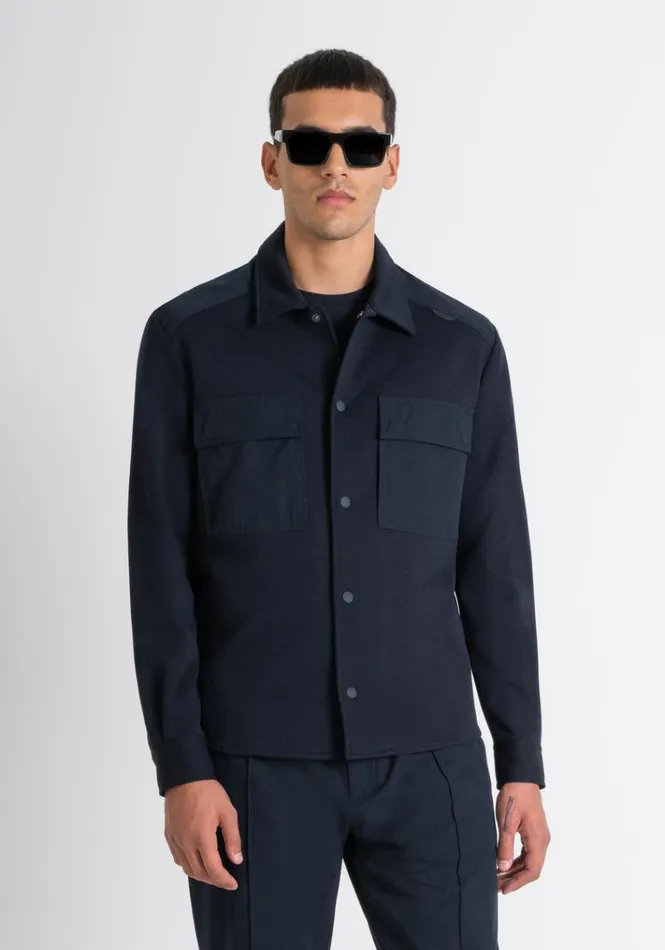 Shirts Men Antony Morato Regular Fit Shirt In Cotton With Rubberized Logo Blue Ink