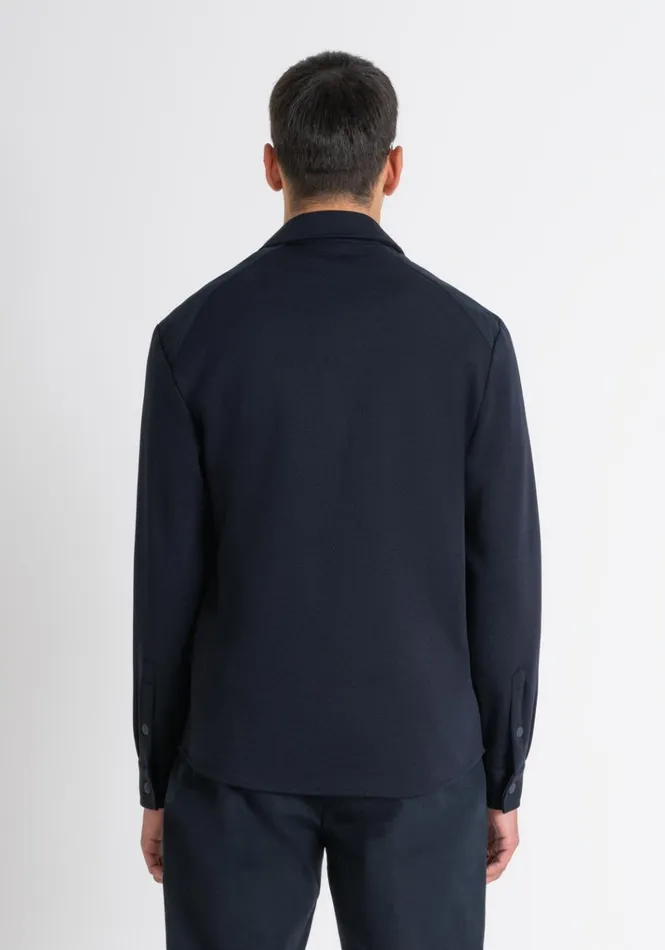Shirts Men Antony Morato Regular Fit Shirt In Cotton With Rubberized Logo Blue Ink