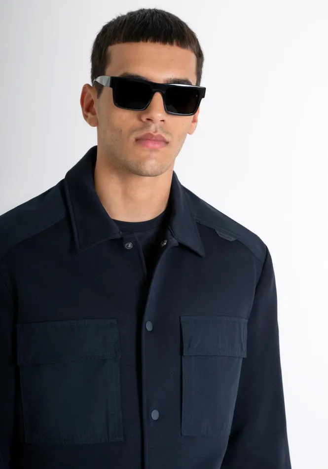 Shirts Men Antony Morato Regular Fit Shirt In Cotton With Rubberized Logo Blue Ink