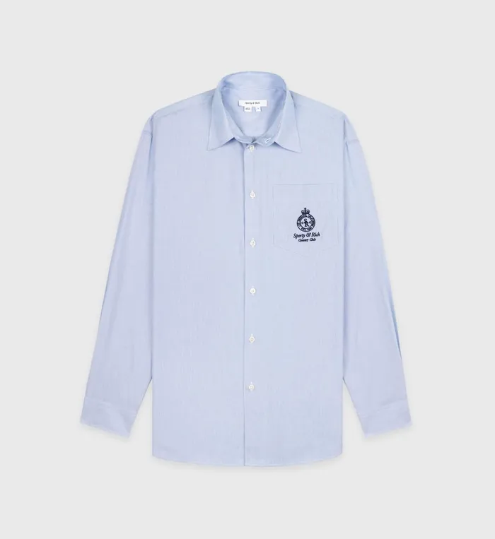 Shirts Men Sporty and Rich Crown Oversized Shirt 8211 BlueWhite Thin Stripe