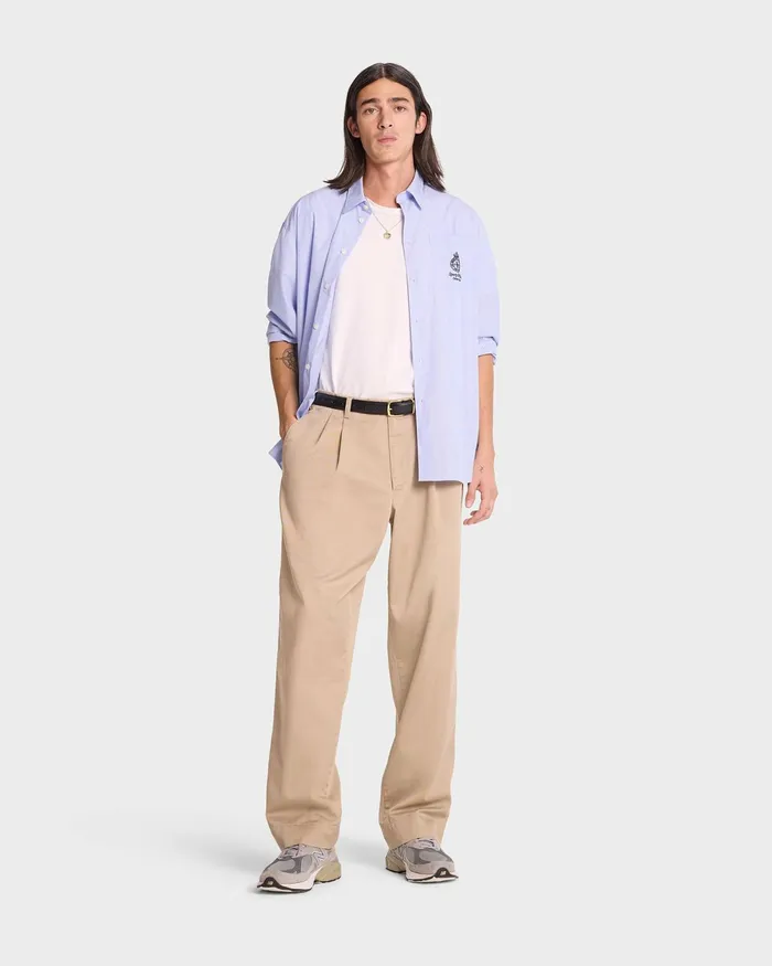 Shirts Men Sporty and Rich Crown Oversized Shirt 8211 BlueWhite Thin Stripe