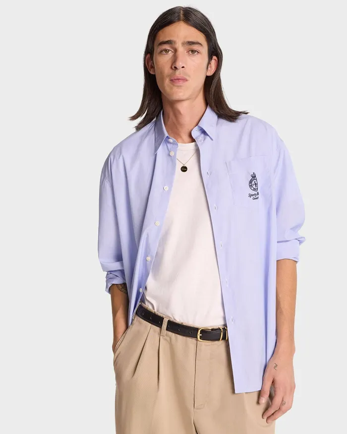 Shirts Men Sporty and Rich Crown Oversized Shirt 8211 BlueWhite Thin Stripe