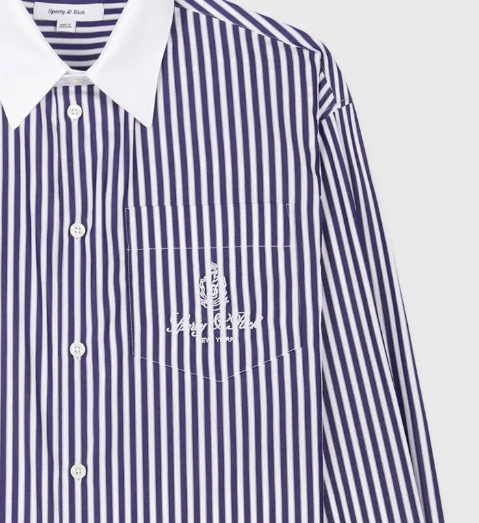 Shirts Men Sporty and Rich Vendome Oversized Shirt 8211 Navy StripeWhite