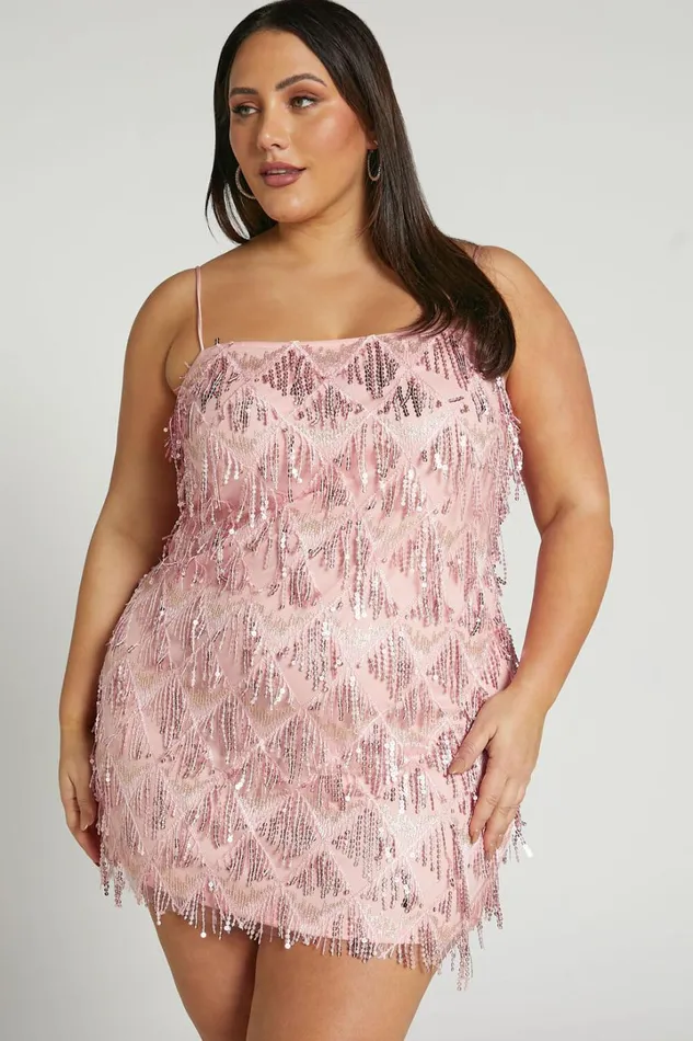 Shook Mini Dress 8211 Cami Sequin Fringe Dress In Pink Sequin Women Showpo Curve Clothes