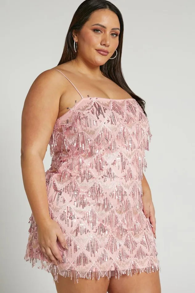 Shook Mini Dress 8211 Cami Sequin Fringe Dress In Pink Sequin Women Showpo Curve Clothes