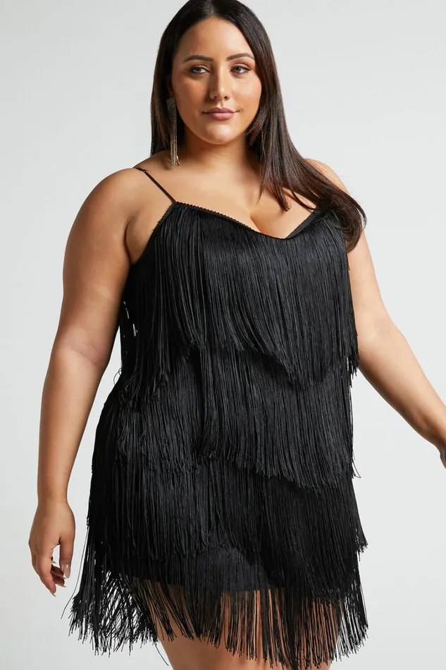 Siofra Mini Dress 8211 Zig Zag Fringe Dress In Black Women Showpo Curve Clothes