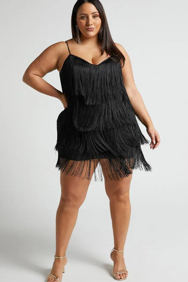 Siofra Mini Dress 8211 Zig Zag Fringe Dress In Black Women Showpo Curve Clothes