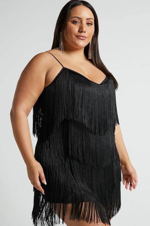 Siofra Mini Dress 8211 Zig Zag Fringe Dress In Black Women Showpo Curve Clothes