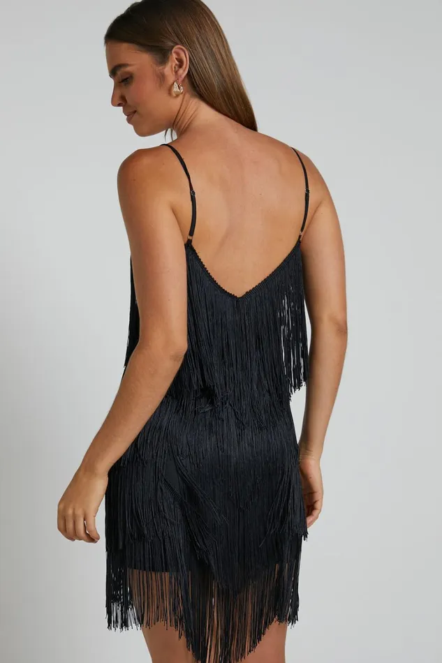 Siofra Mini Dress 8211 Zig Zag Fringe Dress In Black Women Showpo Curve Clothes
