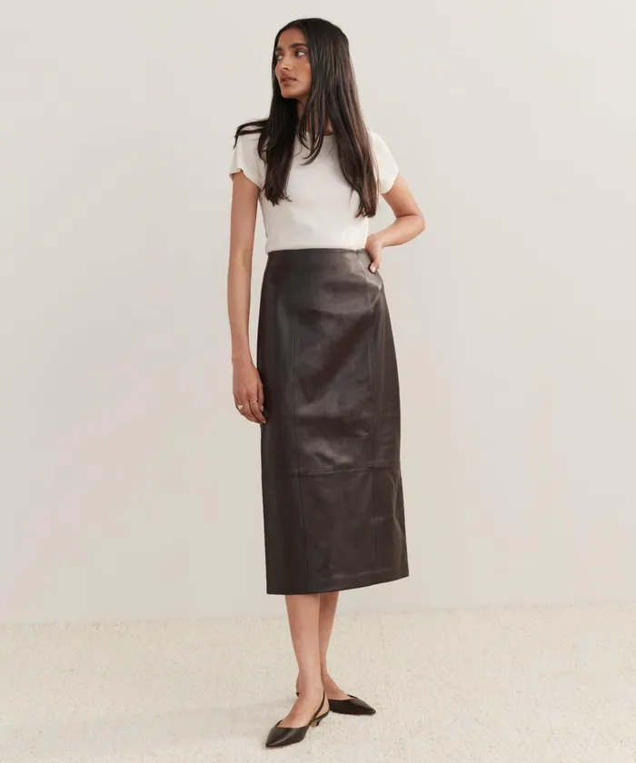 Skirts Women Jenni Kayne Leather Sienna Skirt Chocolate