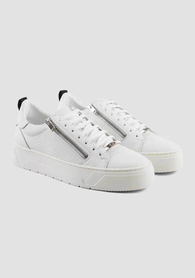 Sneakers Men Antony Morato Leather Zippered Sneaker In White White