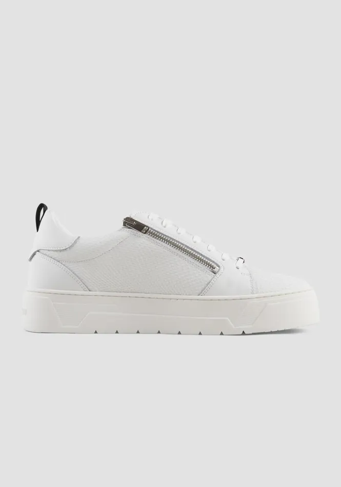 Sneakers Men Antony Morato Leather Zippered Sneaker In White White