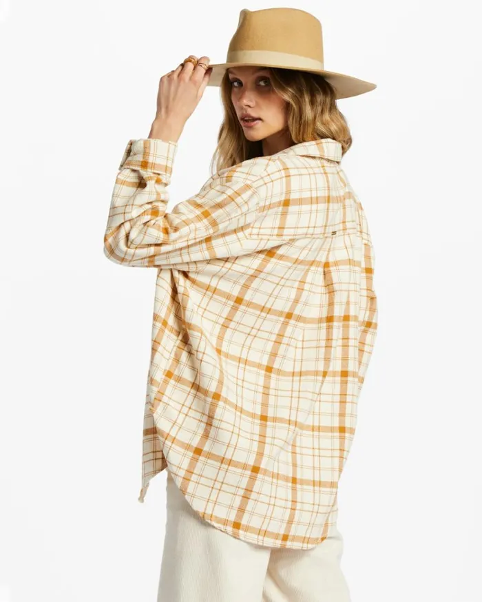 So Stoked Long Sleeve Flannel Shirt White Cap Women Billabong Essentials