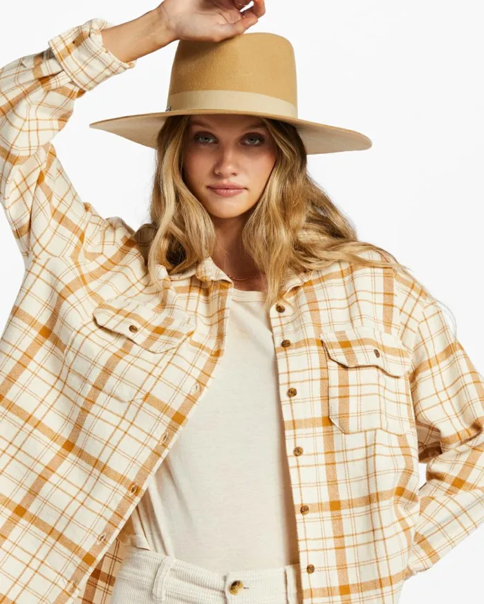 So Stoked Long Sleeve Flannel Shirt White Cap Women Billabong Essentials