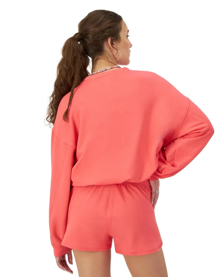 Soft Touch Drawstring Crewneck Sweatshirt C Logo High Tide Coral Women Champion Hoodies and Sweatshirts