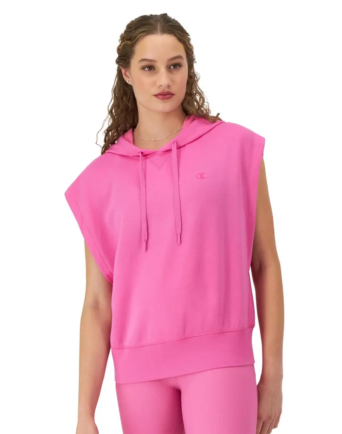Soft Touch Sleeveless Hoodie C Logo Phlox Pink Women Champion Hoodies and Sweatshirts