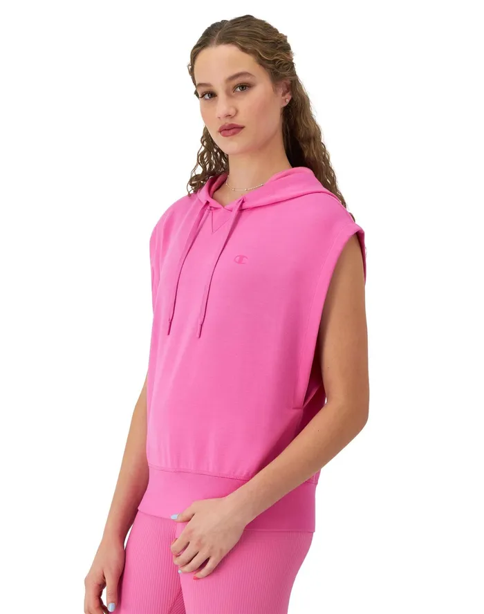 Soft Touch Sleeveless Hoodie C Logo Phlox Pink Women Champion Hoodies and Sweatshirts