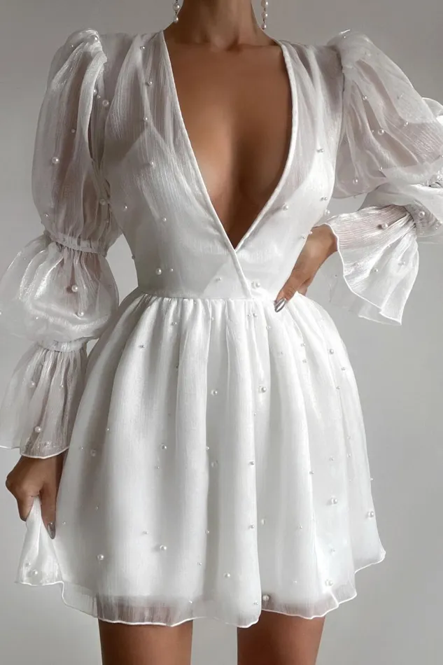 Solanna Mini Dress 8211 Long Puff Sleeve V Neck Dress In White Women Showpo Curve Clothes Solanna Mini Dress 8211 Long Puff Sleeve V Neck Dress In White Women Showpo Curve Clothes