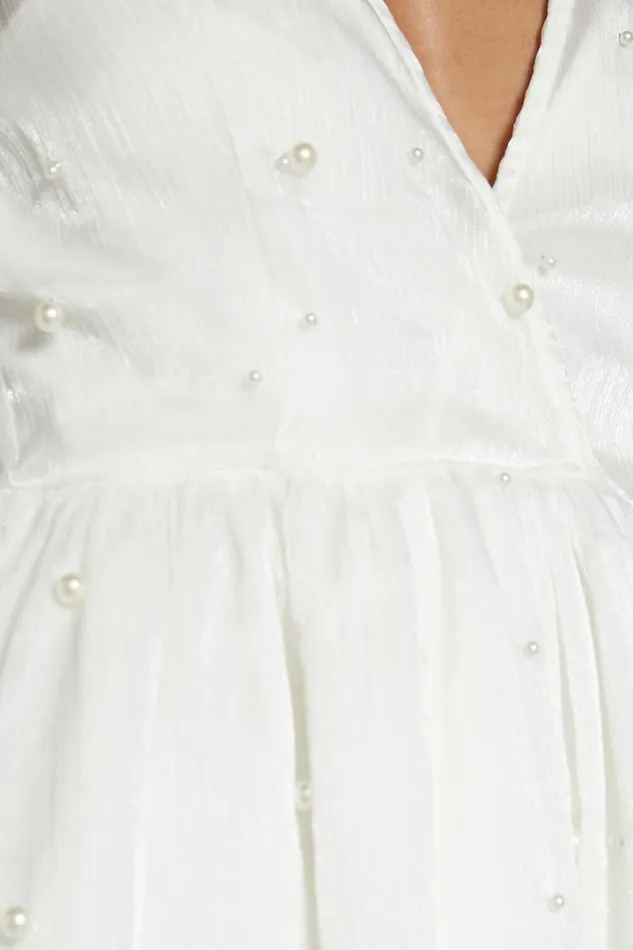 Solanna Mini Dress 8211 Long Puff Sleeve V Neck Dress In White Women Showpo Curve Clothes